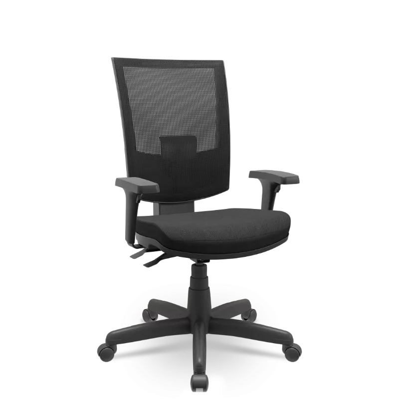 Cadeira Ergonômica NR17 Flash Assento Poliéster Preto RPP Braço Regulável - Plaxmetal