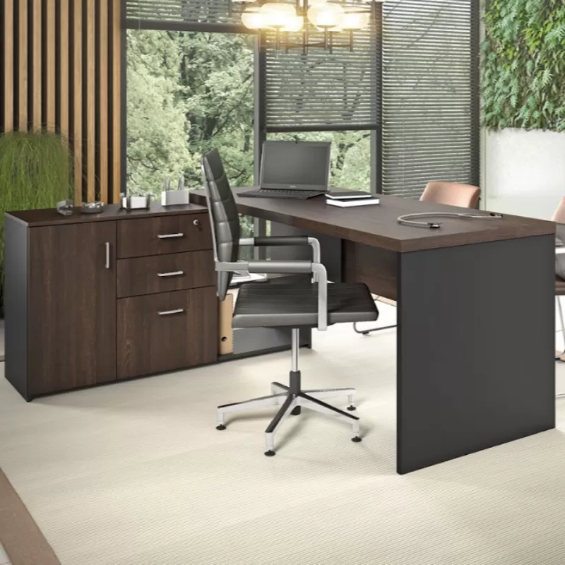 Mesa Em L 1800x1500 - Com Armário Embutido - Perola 40 Mm MLSCAP